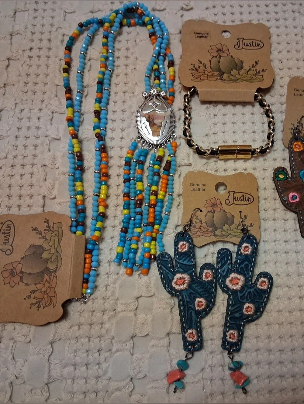 Justin Boots Beaded Fringe Necklace, Earrings, Bracelet